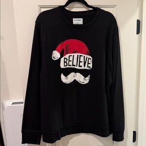 Old Navy Black Crewneck Sweater with ‘Believe’ Red Santa Hat XXL $20